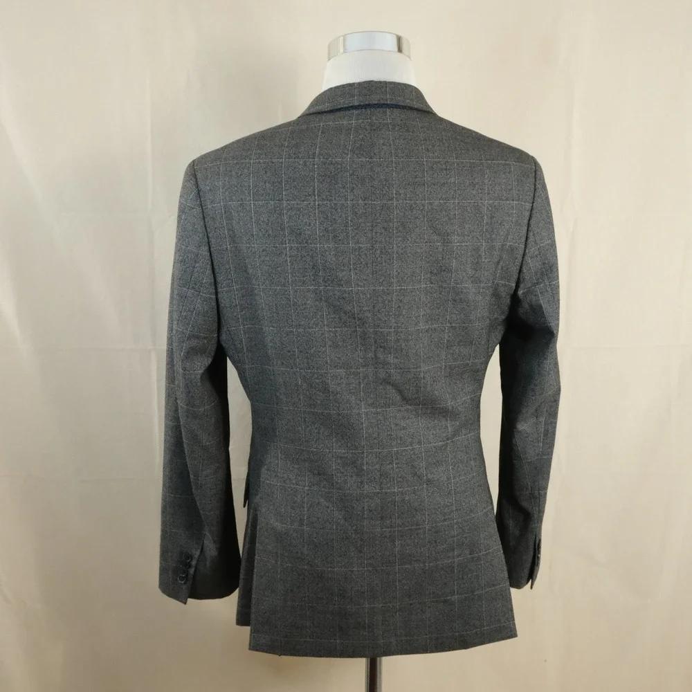 Banana Republic 42R Slim Sport Coat Marzatto Wool Gray Plaid Two Button Vented